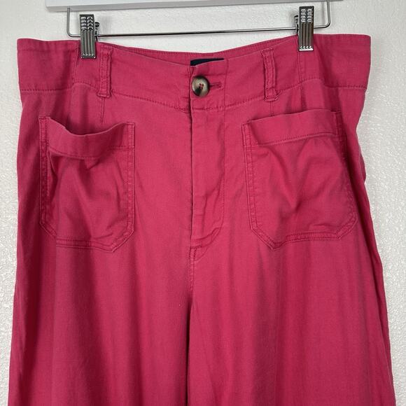 Anthropologie Maeve Colette Pants Petite 31 Pink Linen Blend Crop Wide-Leg - Picture 4 of 13